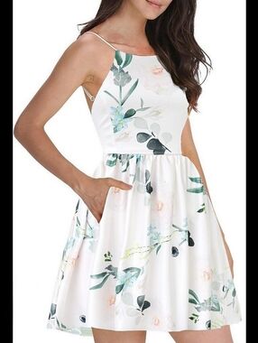 FancyInn Women's Floral Backless Spaghetti Strap Mini A-line Dress Sz XS (NWT)